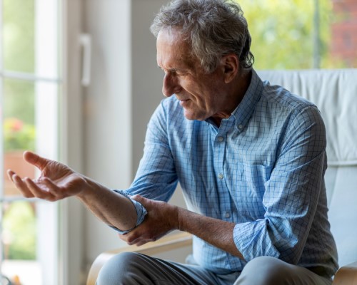 Blue Shirt Elbow Grab